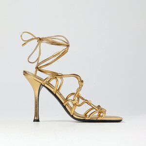 Valentino Garavani Rockstud Net Lace Up Sandal Heels Gold Size EU 37 US 7 NEW